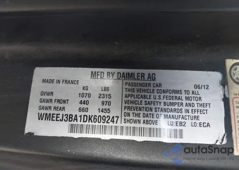 2013 Smart Fortwo Passion from USA, damaged, VIN WMEEJ3BA1DK609247